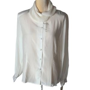 Vintage Eva Laurel White/Ivory Button Down Blouse Size 12 Long Sleeve